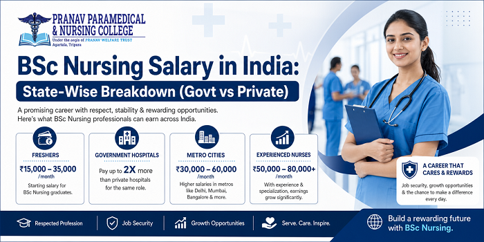 BSc Nursing salary in India state-wise chart showing govt vs private pay